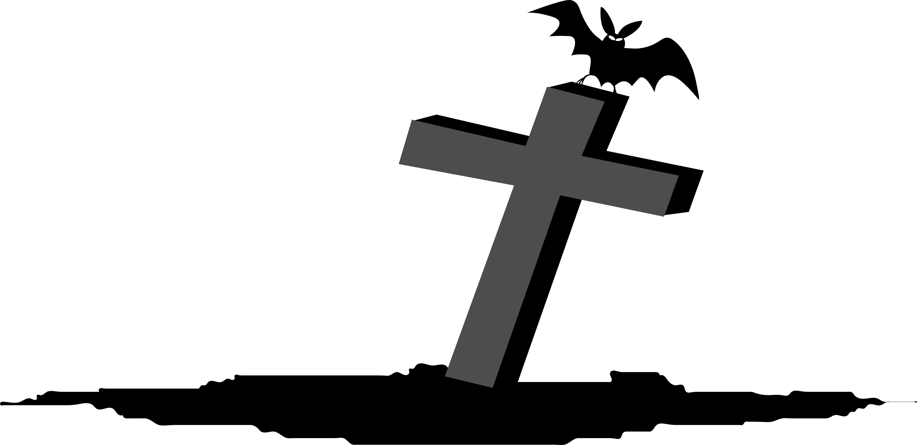 Bat On Tombstone - Free Halloween Vector Clipart Illustration