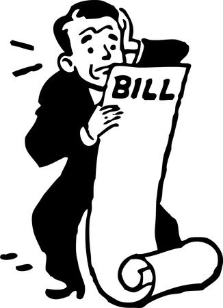 Free Retro Clipart Illustration Of A Worried Businessman Holding Large Bill Statement