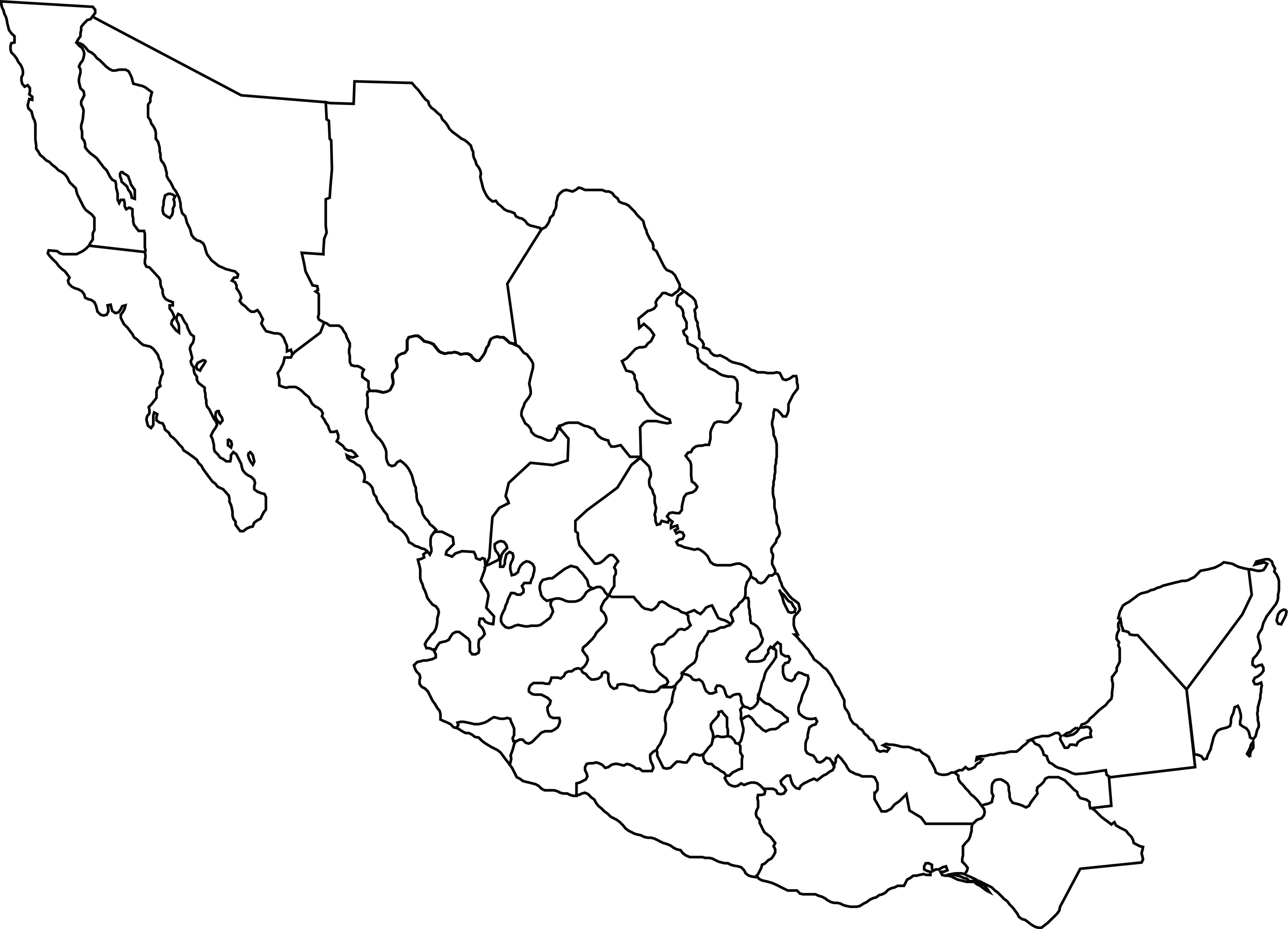 Free Clipart Of A Black And White Map Of Mexico