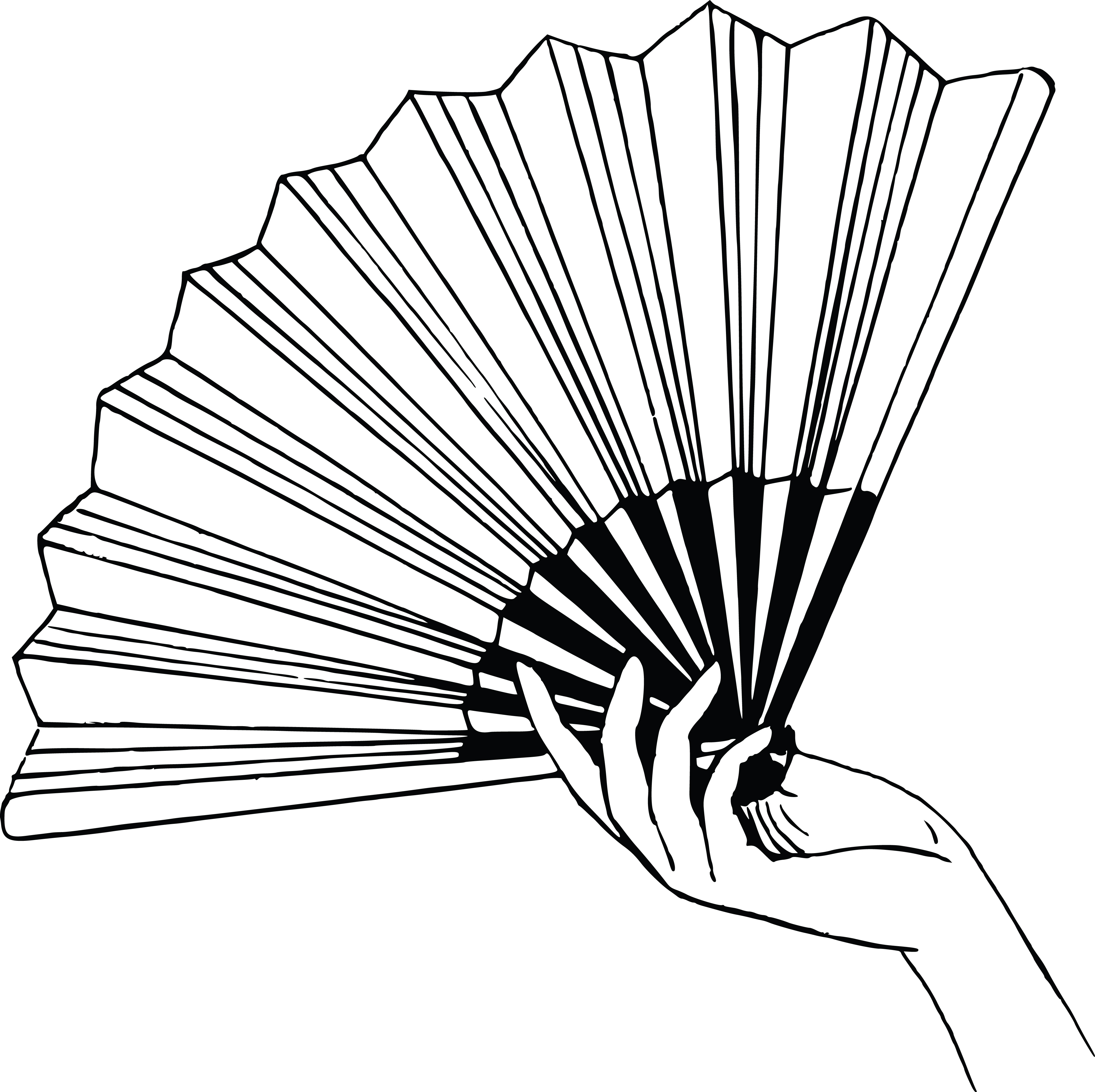 hand fan clipart black and white