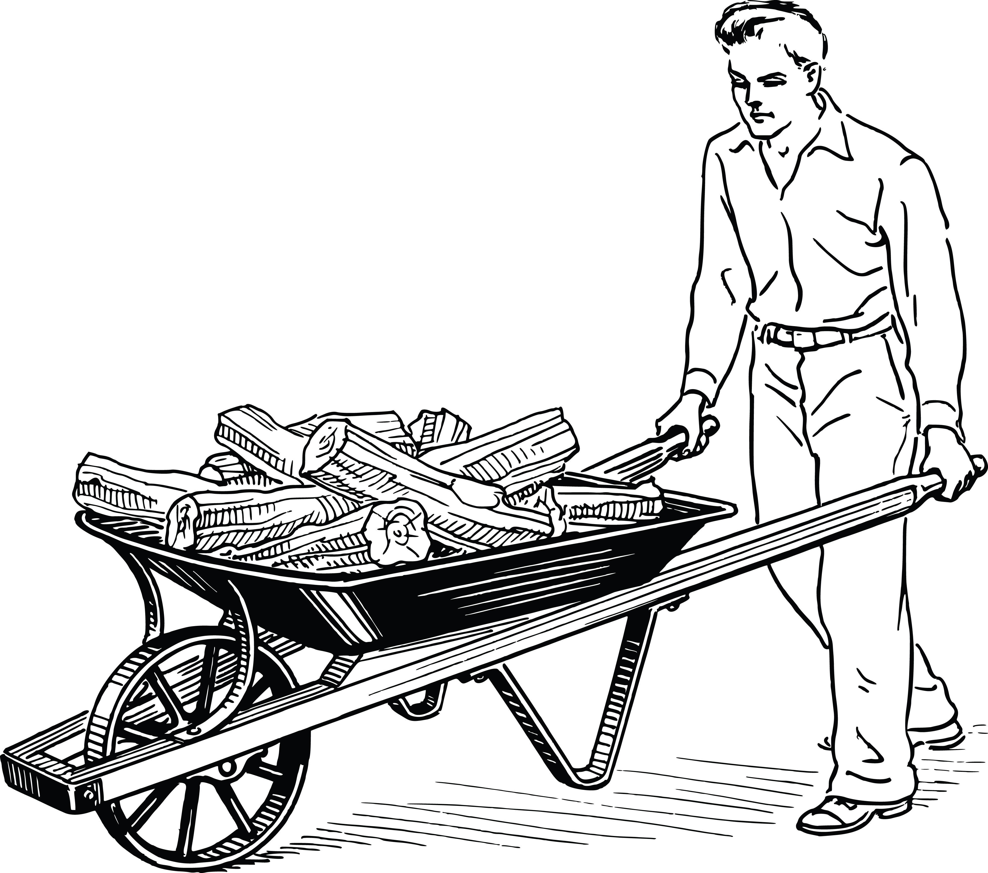 wheelbarrow clipart black and white