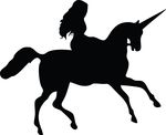 Free Clipart Of A Silhouetted Woman Riding A Unicorn Black And White