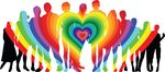 Free Clipart Of A Silhouetted Crowd With A Rainbow Heart