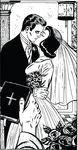 Free Clipart Of A Retro Black And White Groom Kissing A Bride