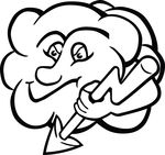 Free Clipart Of A Cloud Character Holding A Lightning Bolt