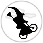 Silhouetted Witch Flying On A Bicycle Free Halloween Vector Clipart Illustration