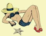 Free Clipart Of A Retro Woman Sunbathing