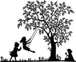 Free Clipart Of Girls Playing And Swinging By A Tree