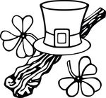 Free Clipart Of A Leprechan Hat And Shamrocks Black And White Coloring Page Lineart