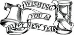 Free Clipart Of A Bell Hourglass And Happy New Year Banner