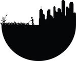 Free Clipart Of A Man Mowing A Lawn Near A City