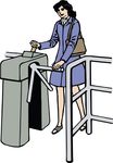 Free Clipart Of A Woman Going Through A Turnstyle
