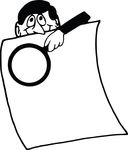 Free Clipart Of A Man With A Magnifying Glass Over A Document