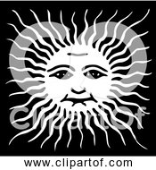 Free Clipart Of Sun Face Black And White Version 3