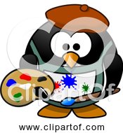 Free Clipart Of A Cartoon Art Painter Penguin