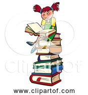 Free Clipart Of A Young Girl Reading School Book While Sitting On A Stack Of Books