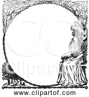 Free Clipart Of A Lady And A Tree Background Border Frame Black And White Edition