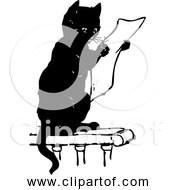 Free Clipart Of A Cartoon Cat Reading Black And White
