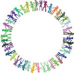 Free Clipart Of A Round Border Frame Of Colorful Disco Dancers