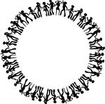 Free Clipart Of A Round Border Frame Of Black Silhouetted Disco Dancers