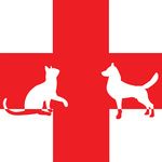 Free Clipart Of A Silhouetted Cat And Dog With A Red Animal Clinic Cross