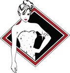 Free Clipart Of A Retro Beautiful Showgirl With A Sparkly Dress And Red Lips Inside A Diamond Frame