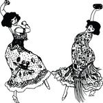 Free Clipart Of A Couple Of Black And White Female Spanish Dancers