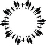 Free Clipart Of A Black And White Round Frame Made Of Family Members