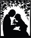 Free Clipart Of A Silhouetted Mother And Toddler In A Garden