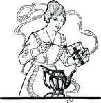 Free Clipart Of A Retro Black And White Woman Making Coffee