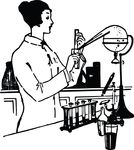 Free Clipart Of A Vintage Woman Working In A Science Lab Black And White