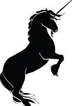 Free Clipart Of A Silhouetted Rearing Unicorn