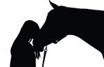 Free Clipart Of A Silhouetted Woman Kissing Her Horse