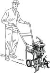 Free Clipart Of A Man Using A Cultivator