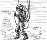 Free Clipart Of A Vintage Diver