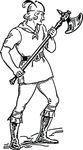 Free Clipart Of A Man Holding A Battle Axe