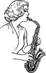 Free Clipart Of A Black And White Woman Playing A Saxophone Musical Instrument