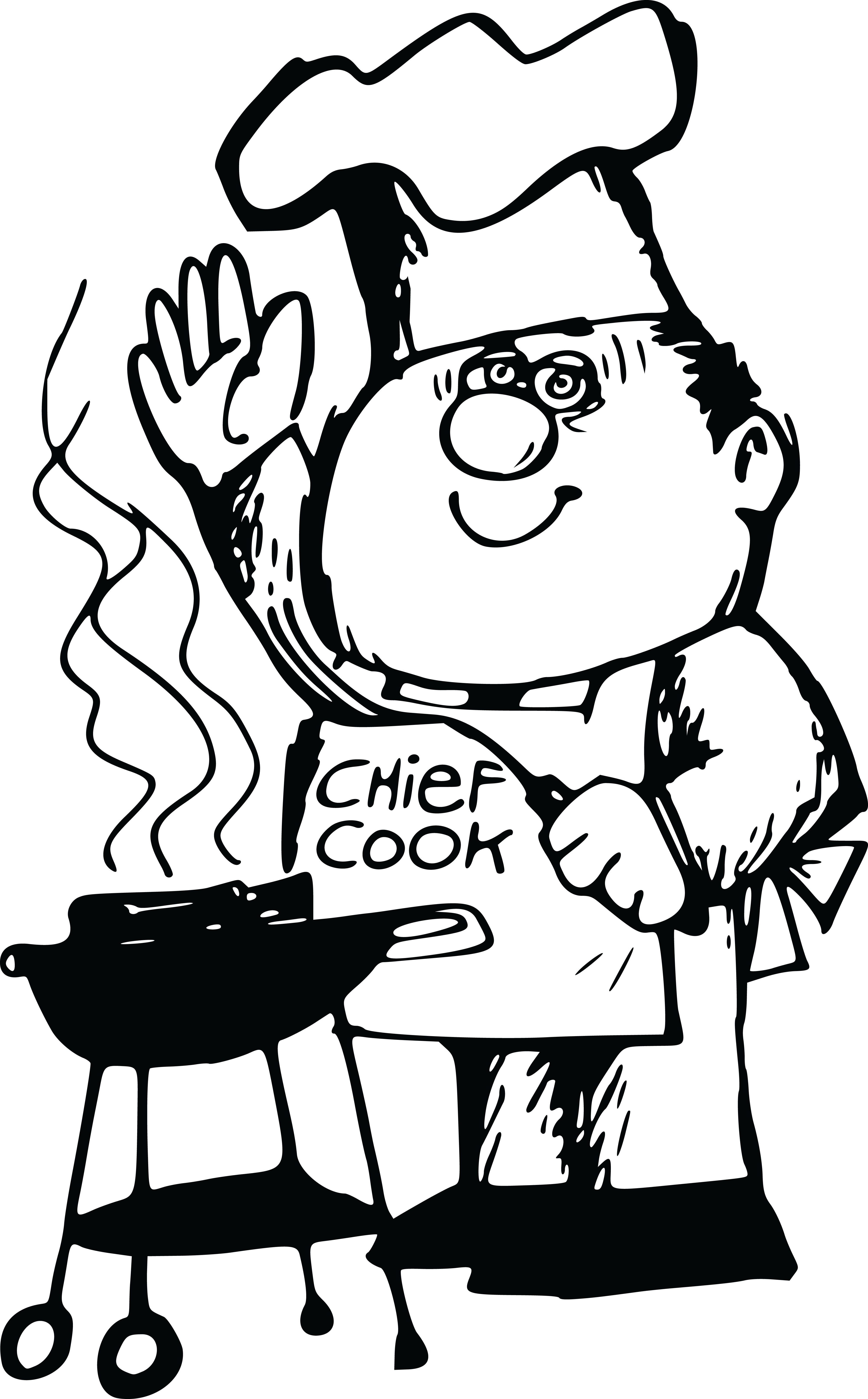 Free Clipart Of A Chef waving at a bbq