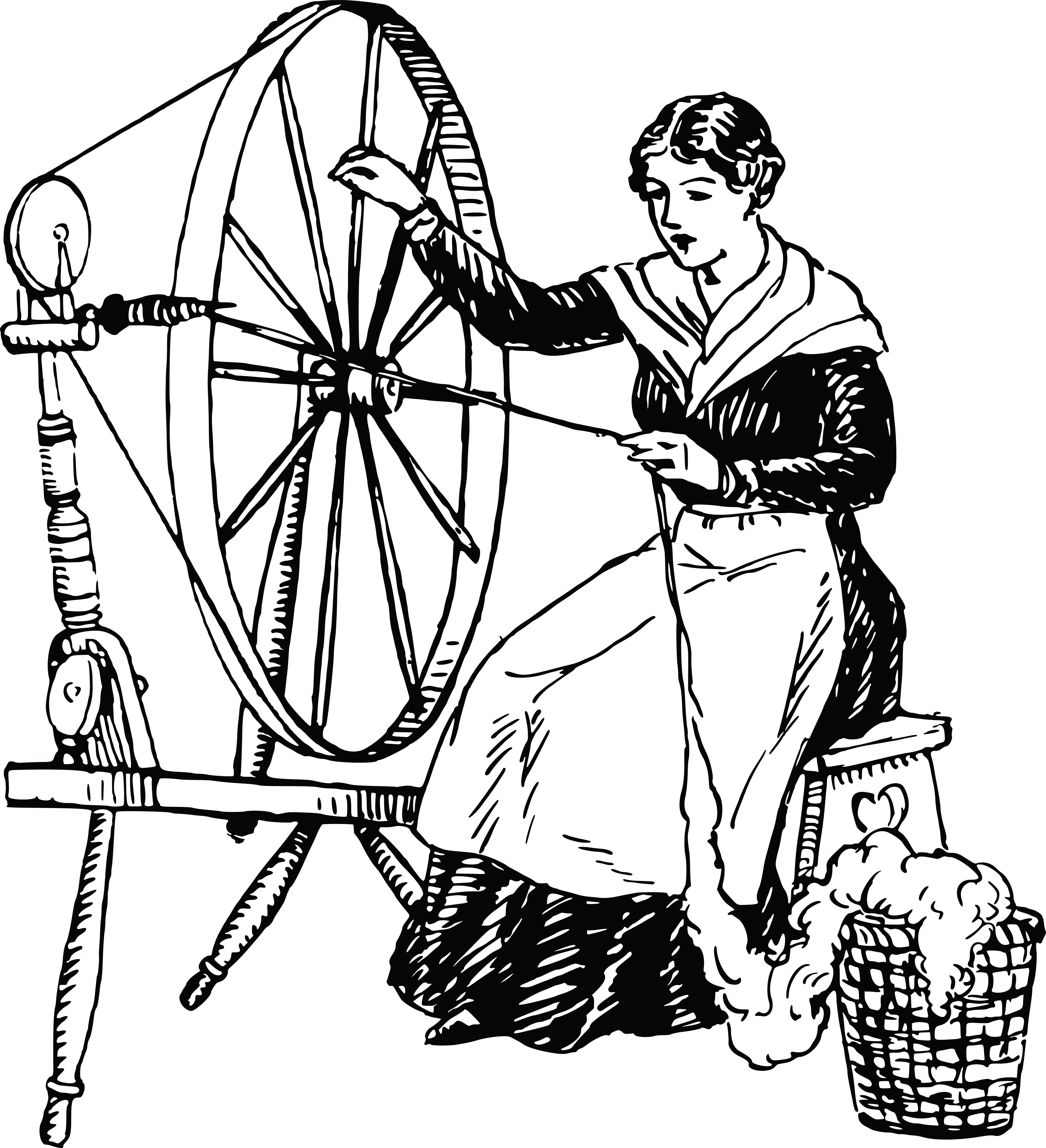 Free Clipart Of A woman using a spinning wheel