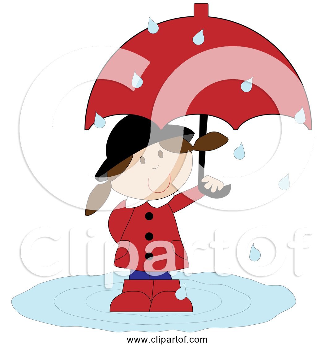 Free Clipart of Cartoon Girl In The Rain with Umbrella