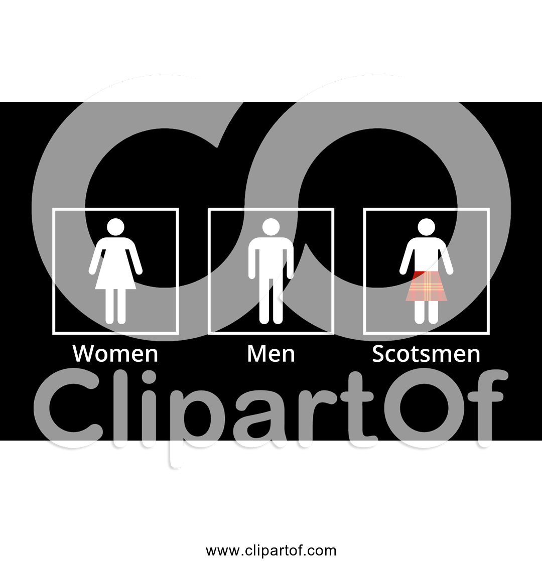 Free Clipart of Funny Bathroom Sign with Women, Men, and Scotsmen