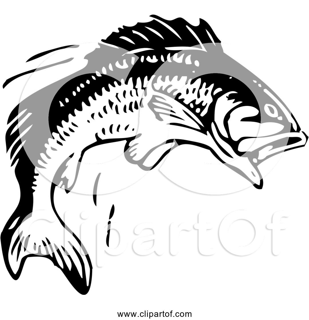 Free Clipart of a Jumping Fish - Black and White