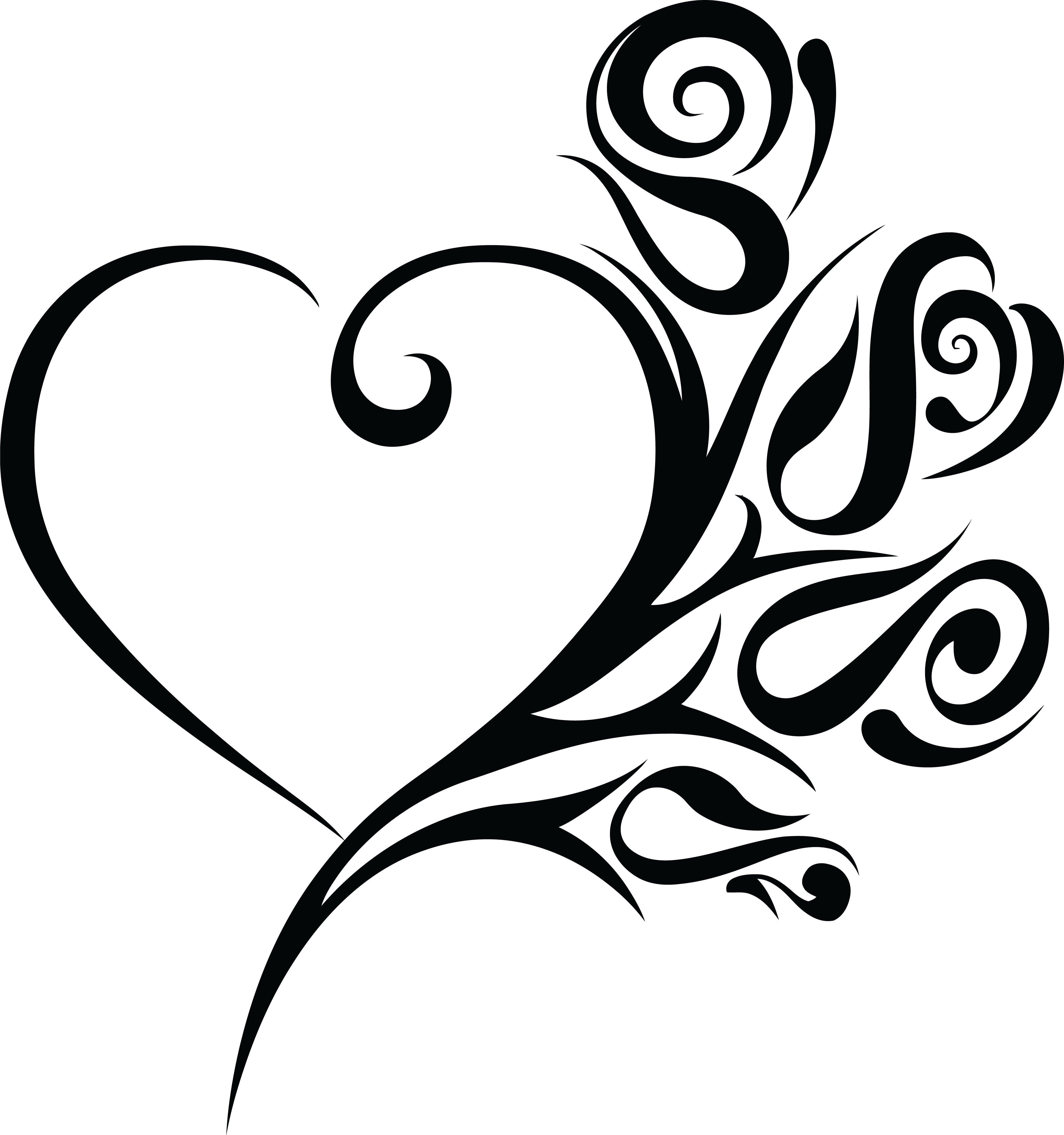 Free Clipart of a heart wedding frame with black and white tribal roses