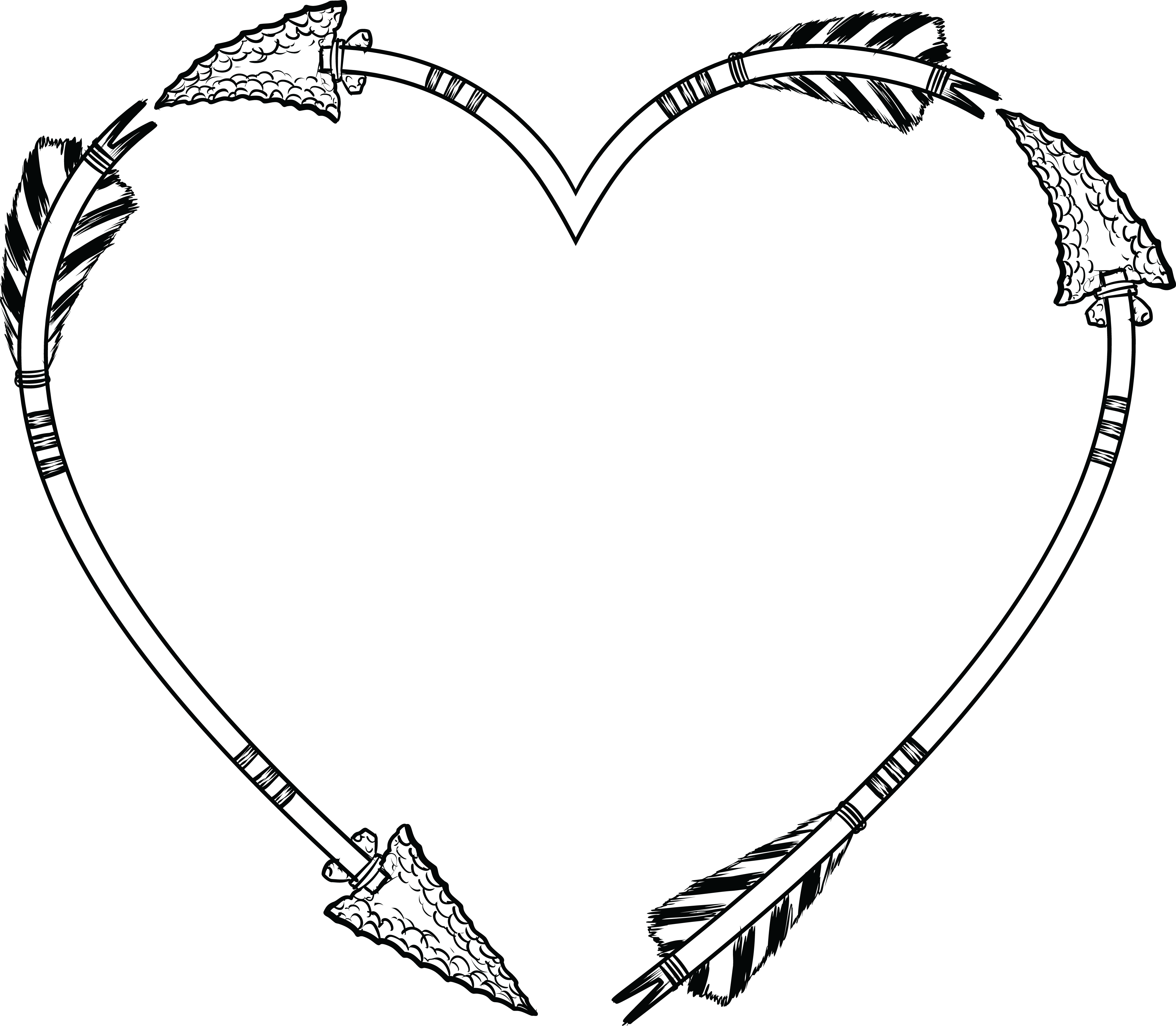 Download Free Clipart of a flint arrow heart shaped frame