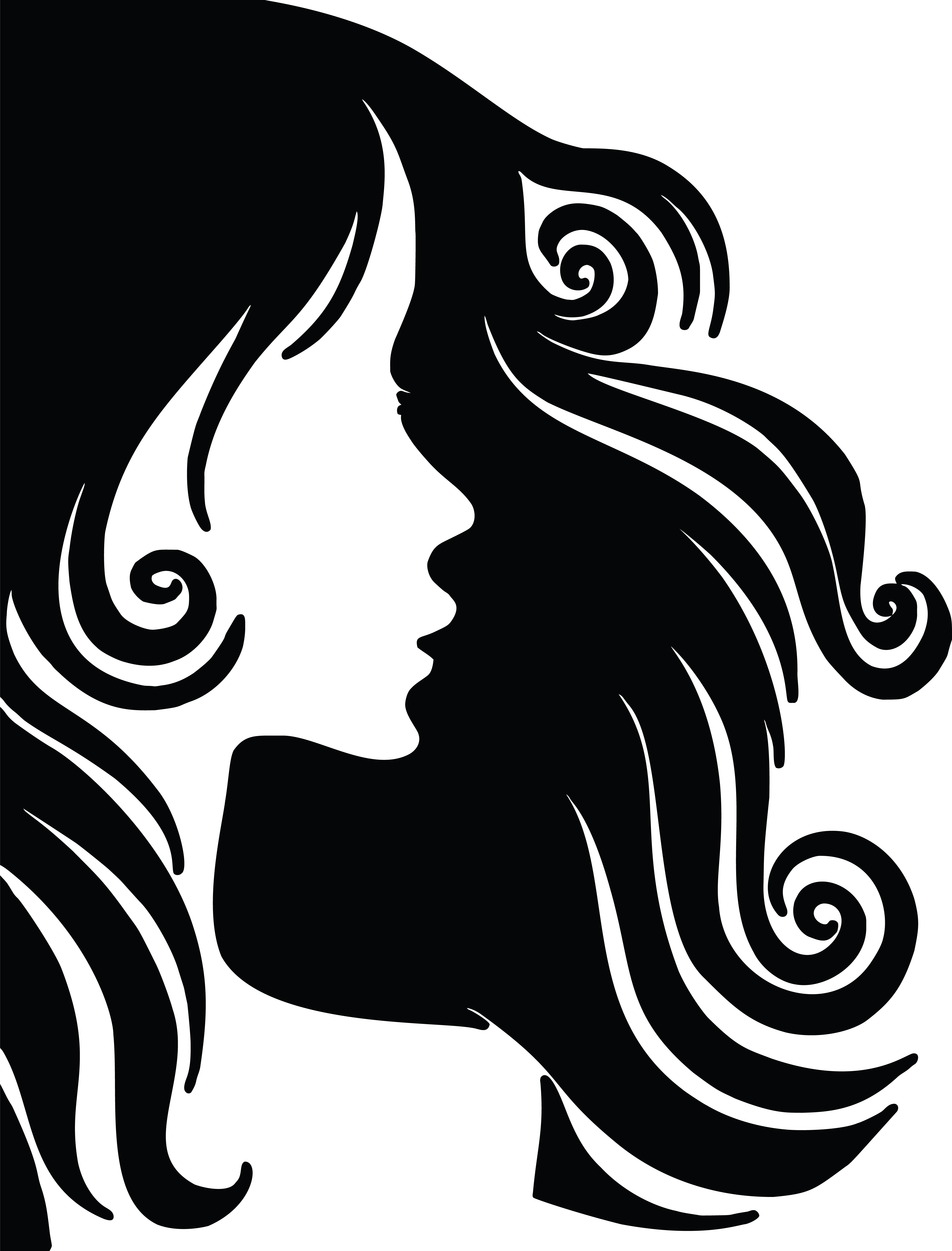 Free Clipart Of A Profiled Woman With Long Hair