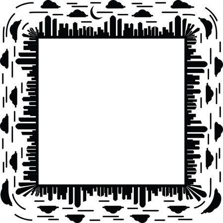 Free Clipart Of A Silhouetted City Skyline Forming a Square Frame