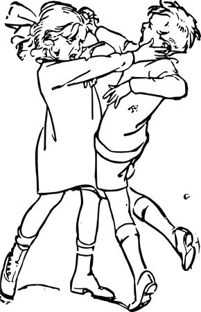 Free Clipart Of A Boy and Girl Fighting