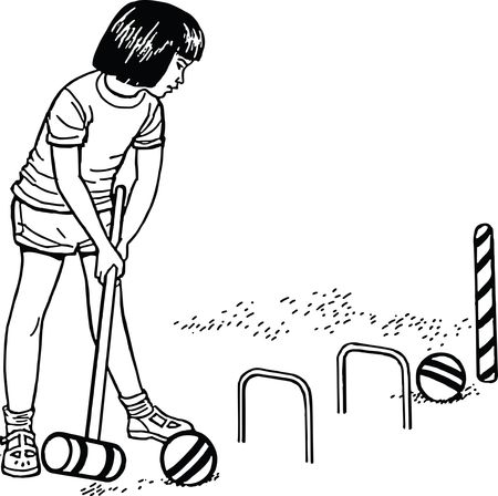 Free Clipart Of A Girl Playing Croquet