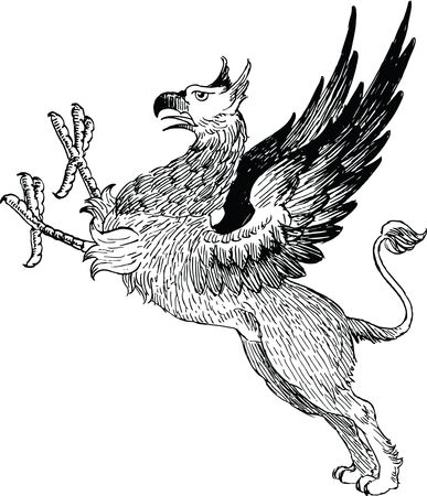Free Clipart Of A black and white Griffin
