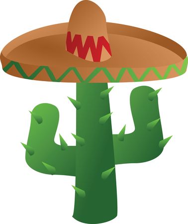 Free Clipart Of A Mexican Cactus Wearing a Sombrero Hat